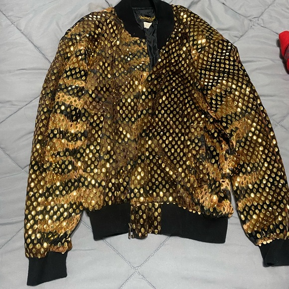 monaliza Jackets & Blazers - MONALIZA Vintage Gold and Black Sequin Bomber Jacket